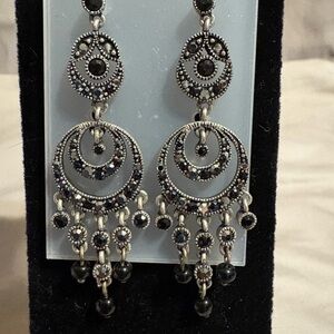 Elegant Black and Silver Chandelier Earrings